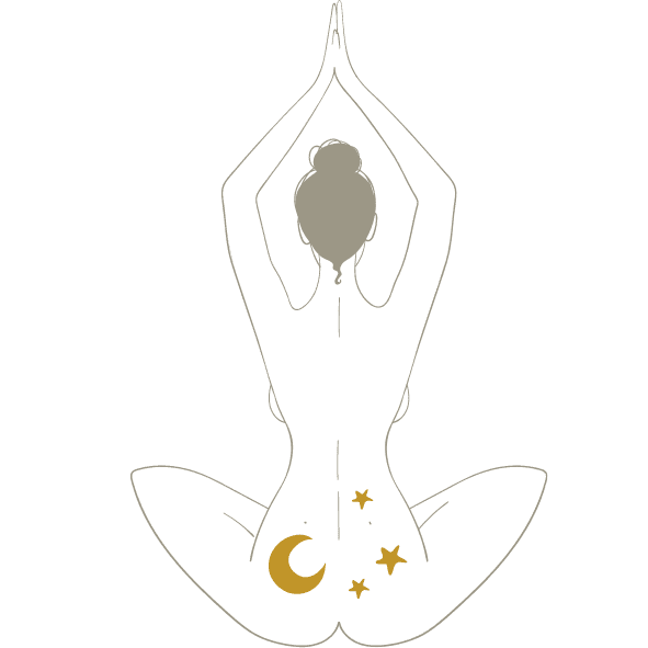 2 Illustration einer Yoga-Pose mit Mond und Sternen.