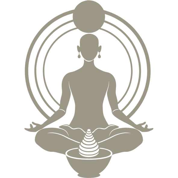 Silhouette meditierende Person mit Energiekreisen