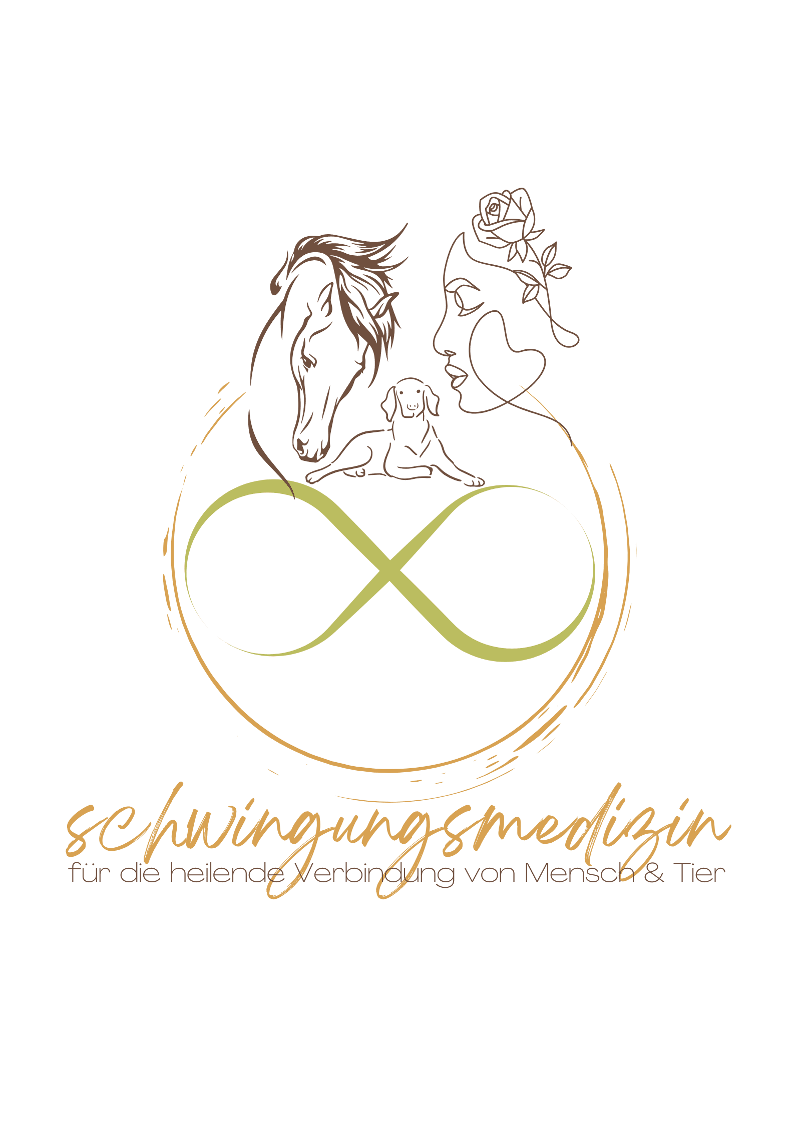 Logo für Schwingungsmedizin mit Frau, Pferd und Hund.